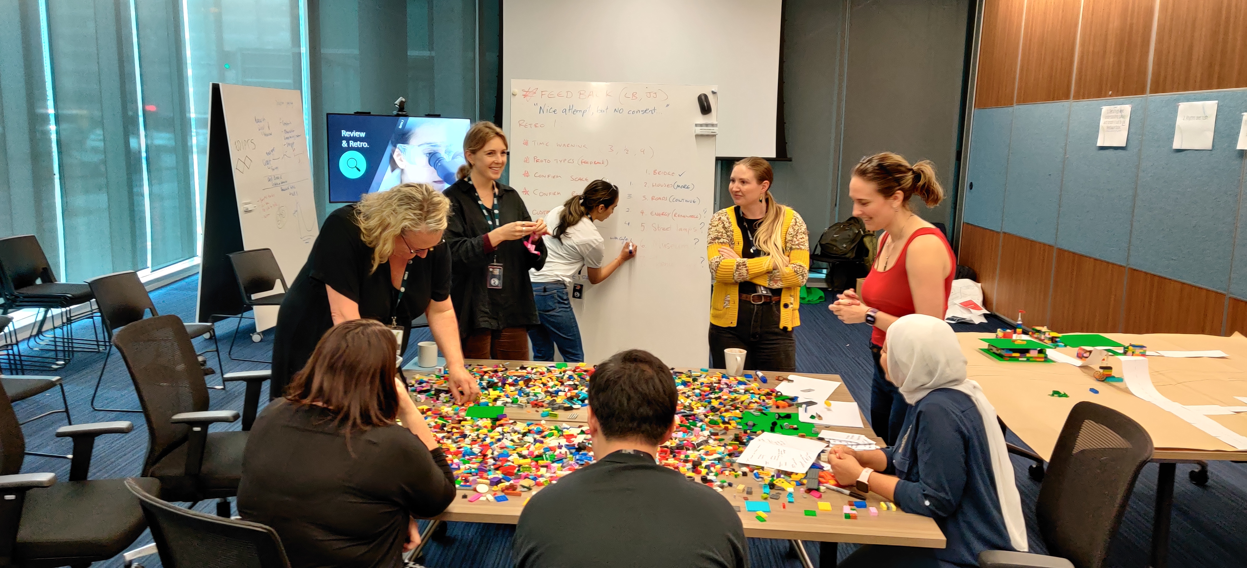 Colleagues collaborating in a team workshop